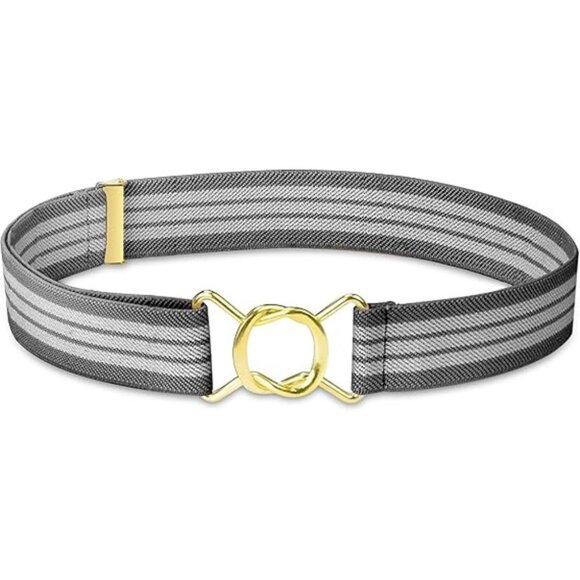 HOLD’EM Kids Belts for Boys Toddler Brass Twisted Elastic Buckle Belt - Grey WHT - Picture 1 of 7